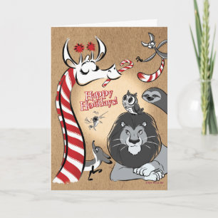 CANDY CANE GIRAFFE & FRIENDS (Gloss) Jeff Willis Feiertagskarte
