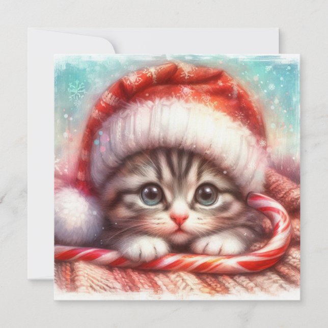 Candy Cane Gray Kitten Weihnachtskarte Feiertagskarte (Vorderseite)