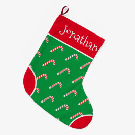Candy Cane Green Red Typografy Name Großer Weihnachtsstrumpf