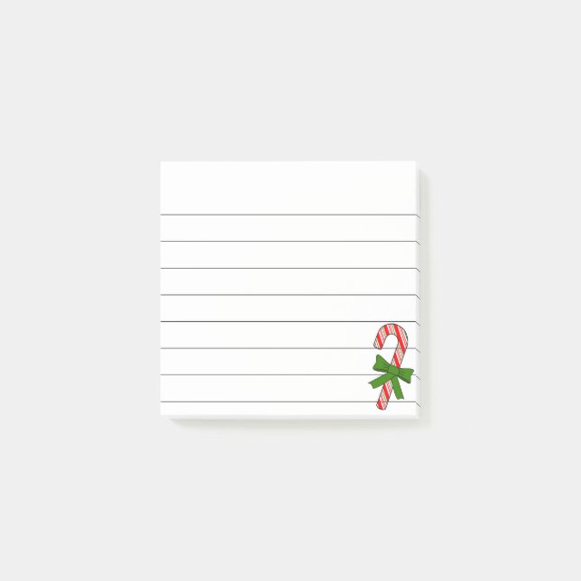 Candy Cane Green Ribbon Christmas Drawing Lined  Post-it Klebezettel (Vorderseite)
