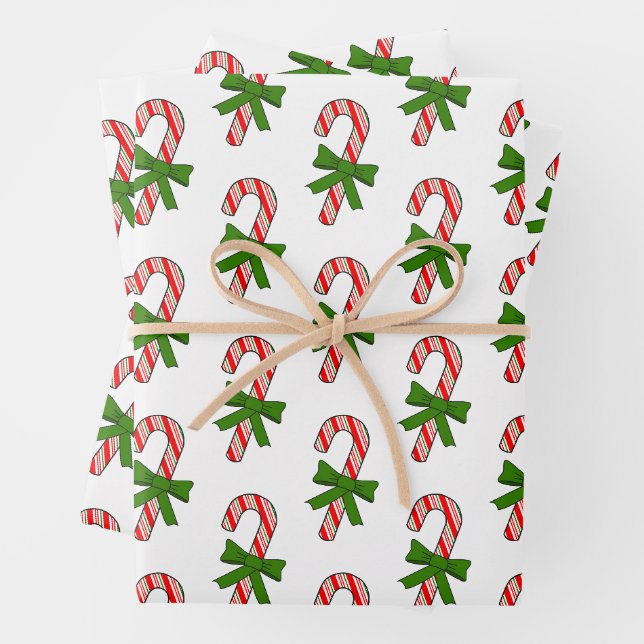 Candy Cane Green Ribbons Drawings Christmas Geschenkpapier Set (Beispiel)