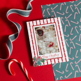 Candy Cane & Greenery | Foto der Weihnachtsfamilie Feiertagskarte
