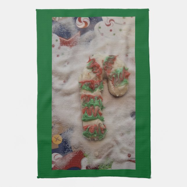 Candy Cane Hand Towel on Green Geschirrtuch (Vertikal)
