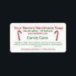 Candy Cane Handmade Christmas Soap Labels Template Adressaufkleber<br><div class="desc">Diese anpassbaren Seifenetiketten sind perfekt für Ihre Weihnachtsweih-Sonderausgabe. Sie haben ein Bild von zwei rot-weiß gestreiften Süßigkeiten. Personalisieren Sie das Design, indem Sie die Beispielwörter und Informationen in der Vorlage durch Ihre eigenen ersetzen. Sie können auch die Hintergrundfarbe oder Schriftart ändern, wenn Sie gewollt haben. Einige der Wörter sind grün,...</div>