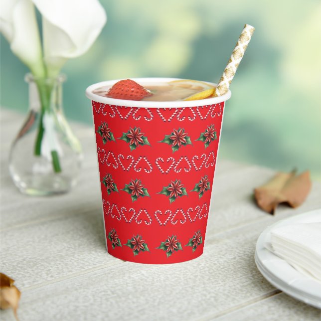 Candy Cane Heart and Holly Pattern – Festive Chris Pappbecher (In Situ)