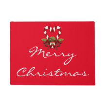 Candy Cane Heart Merry Christmas Doormat