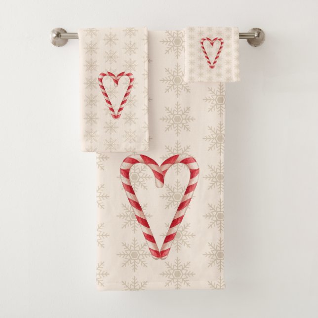 Candy Cane Heart Snowflake Pattern Holiday Badhandtuch Set (Insitu)