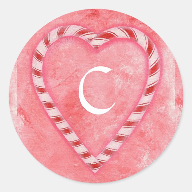 Candy Cane Heart Wedding Siegel, Monogram Stickers (Vorderseite)