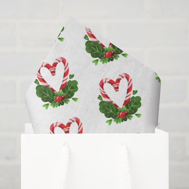 Candy Cane Hearts Happy Holidays Frohe Weihnachten Seidenpapier (Geschenktüte)
