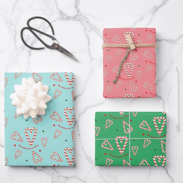 Candy Cane Hearts Personalisiert Holiday Geschenkpapier Set (Vorderseite)