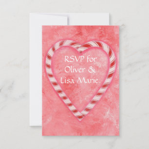 Candy-Cane-Herz-Antwortkarte für Winterhochzeit RSVP Karte