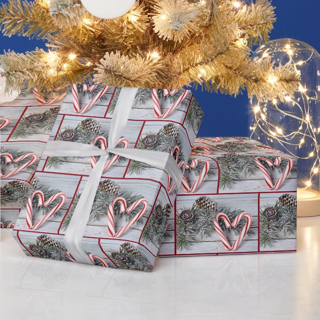 Candy Cane Herz auf Barnwood Geschenkpapier (Feiertage)