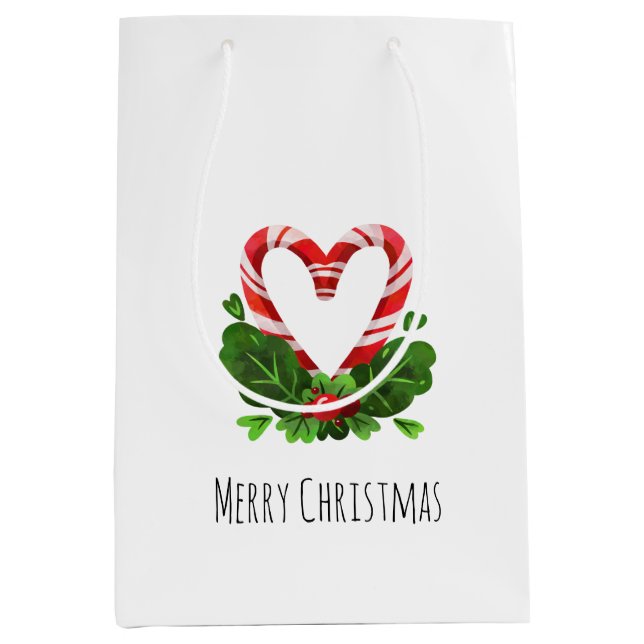Candy Cane Herz Frohe Weihnachtsfeiertag Mittlere Geschenktüte (Vorderseite)