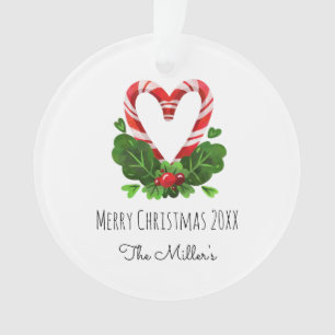 Candy Cane Herz Frohe Weihnachtsnamen Jahr Foto Ornament