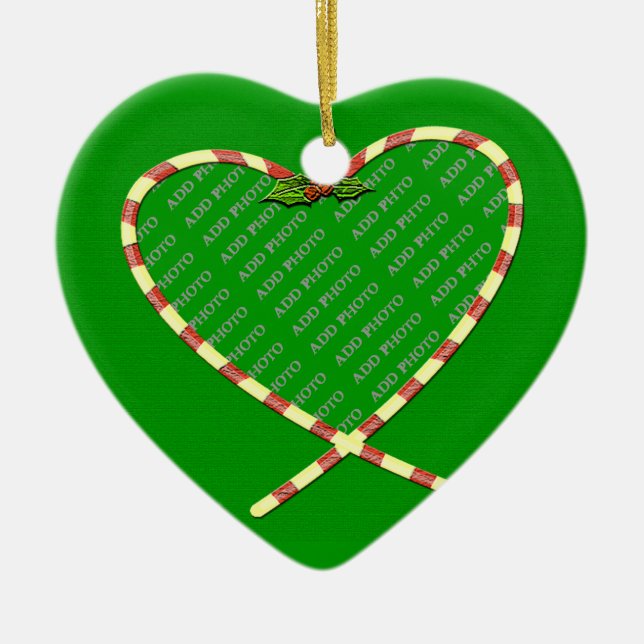 Candy Cane Herz Ihr Foto Keramik Ornament (Vorne)
