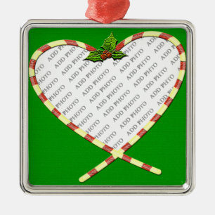 Candy Cane Herz Ihr Foto Silbernes Ornament
