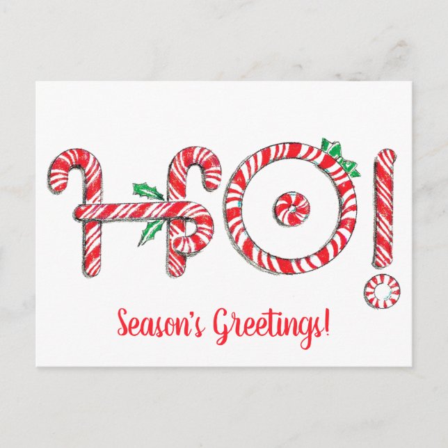 Candy Cane Ho! Ho! Ho! Niedliche Weihnachten Postkarte (Vorderseite)