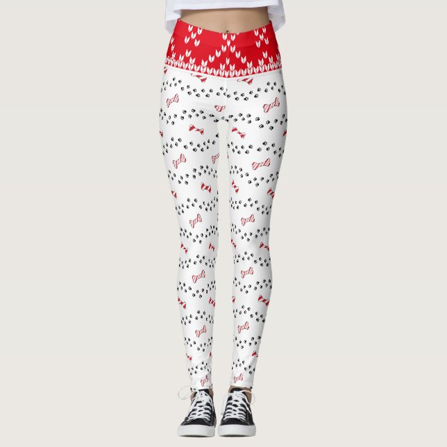 Candy Cane Holiday Dog Paw Weihnachten Leggings (Vorderseite)