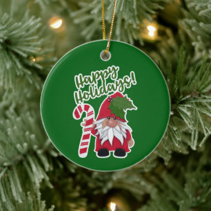 Candy Cane Holly Gnome Gute Ferien! Keramik Ornament