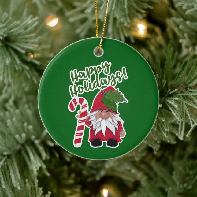 Candy Cane Holly Gnome | Gute Ferien! Keramik Ornament (Baum)