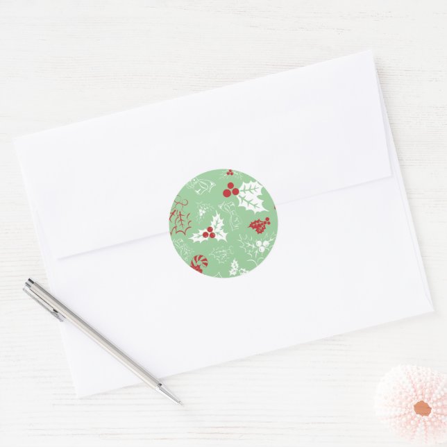 Candy Cane Holly | Grün- und Rothalbsticker Runder Aufkleber (Umschlag)