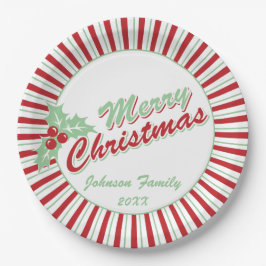 Candy Cane Holly | Kundenspezifische Weihnachtspap Pappteller