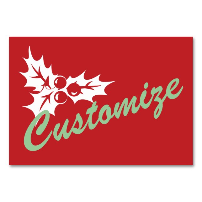 Candy Cane Holly | Retro-benutzerdefinierte Table- Tischnummer (Vorderseite)