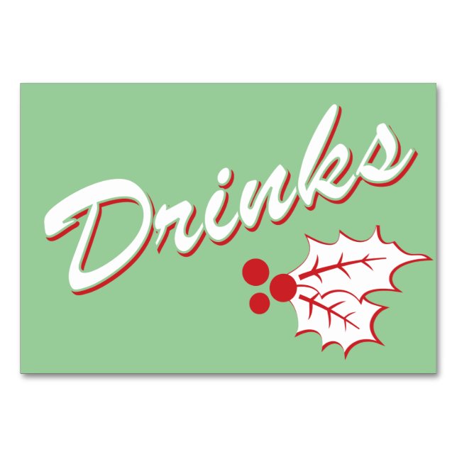 Candy Cane Holly | Retro Drinks Tischkarte 3 x 5 Tischnummer (Vorderseite)
