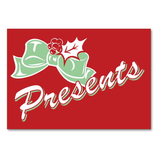 Candy Cane Holly | Retro präsentiert Tabelle Card  Tischnummer (Vorderseite)