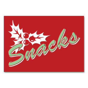 Candy Cane Holly   Retro Snacks Tischkarte 3 x 5 Tischnummer