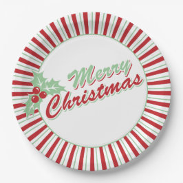 Candy Cane Holly | Retro-Weihnachtspapier-Teller Pappteller