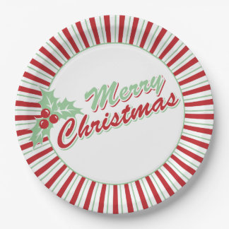 Candy Cane Holly | Retro-Weihnachtspapier-Teller Pappteller