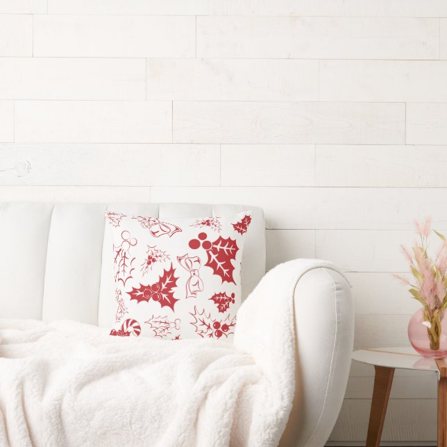 Candy Cane Holly | White Christmas Throw Kissen (Liege)