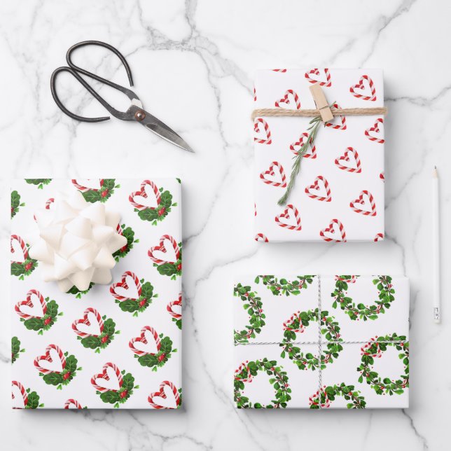 Candy Cane hört Weihnachts-Freude Sweet Liebe Spaß Geschenkpapier Set (Vorderseite)