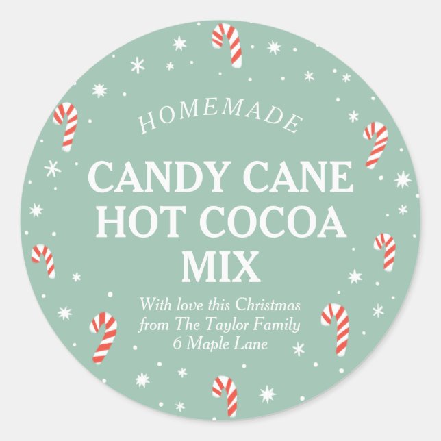 Candy Cane Hot Cocoa Weihnachtslabel Runder Aufkleber (Vorderseite)