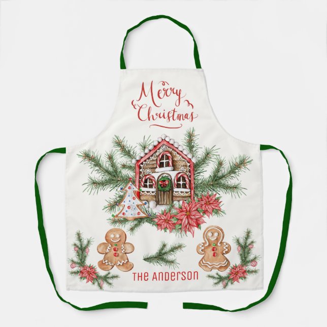 Candy Cane House, Gingerbrot, Mann Poinsettia Pine Schürze (Vorderseite)