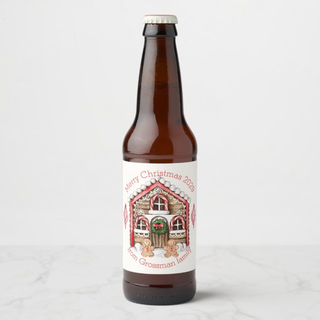 Candy Cane House, Lebkuchen Mann, Frau Weihnachten Bierflaschenetikett (Vorderseite)