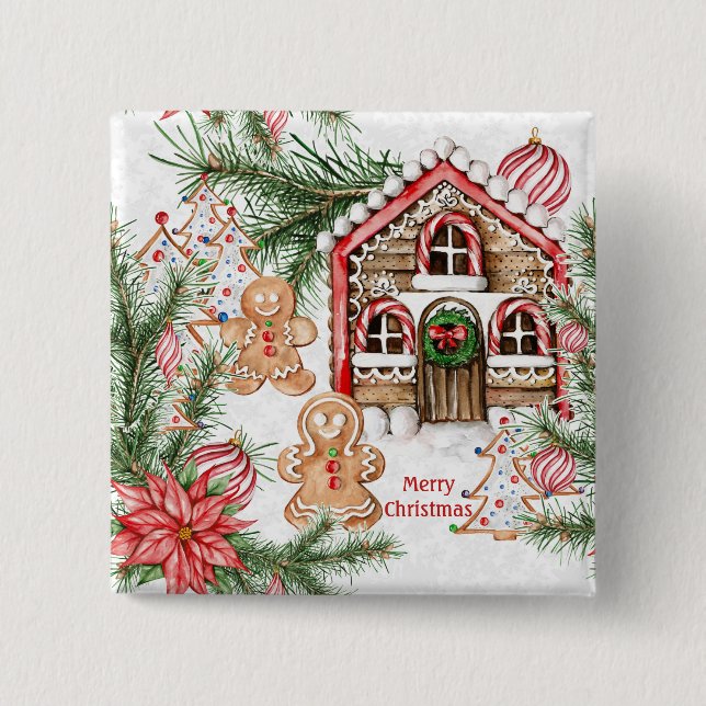 Candy Cane House, Lebkuchen Mann, Poinsettia Button (Vorderseite)