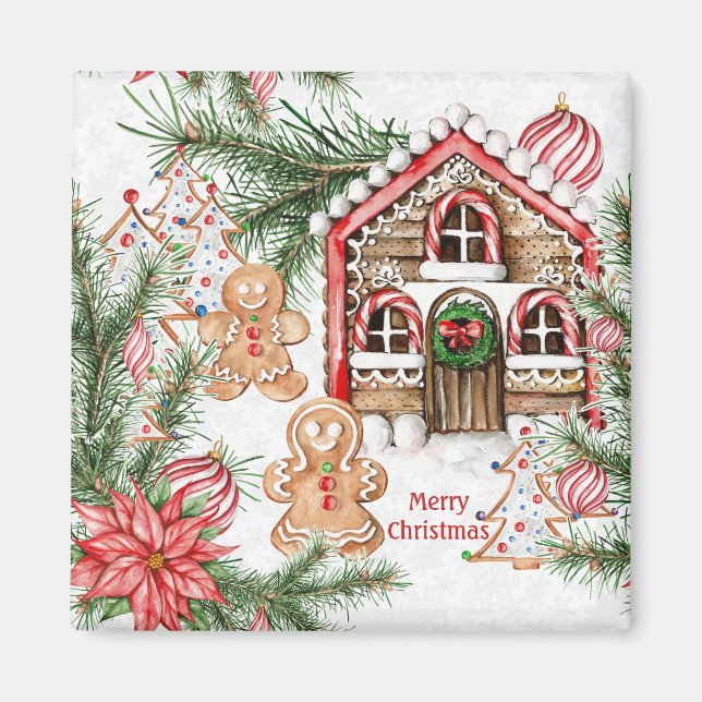 Candy Cane House, Lebkuchen Mann, Poinsettia Magnet (Vorne)