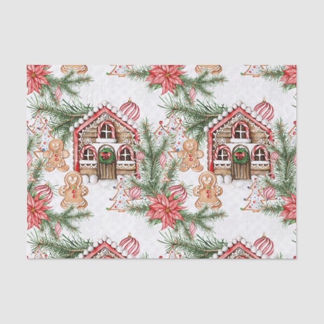 Candy Cane House, Lebkuchen Mann, Poinsettia Seidenpapier (Vorderseite)