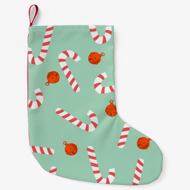 Candy Cane & Jingle Bells Kleiner Weihnachtsstrumpf (Vorderseite)