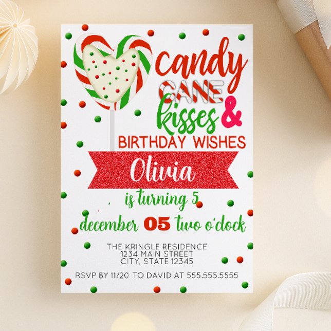 Candy Cane Kisses Birthday wünscht Party Einladung (Von Creator hochgeladen)