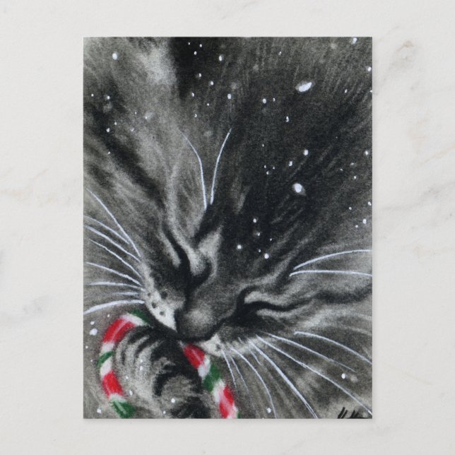 Candy Cane Kitten Cat Postcard Postkarte (Vorderseite)
