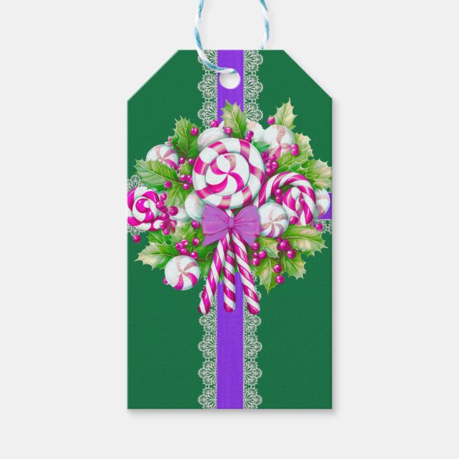 Candy Cane Lila und rosa Weihnachten Geschenkanhänger (Vorderseite)