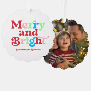 Candy Cane Merry & Bright Retro Weihnachts-Foto Ornament Karte