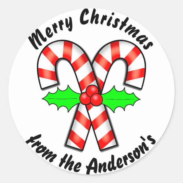 Candy Cane Merry Christmas Holiday Runder Aufkleber (Vorderseite)
