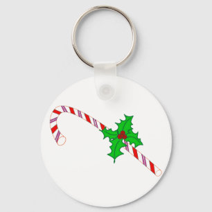 Candy Cane mit Holly Design auf Schlüsselanhänger