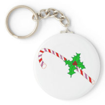 Candy Cane mit Holly Design auf Schlüsselanhänger