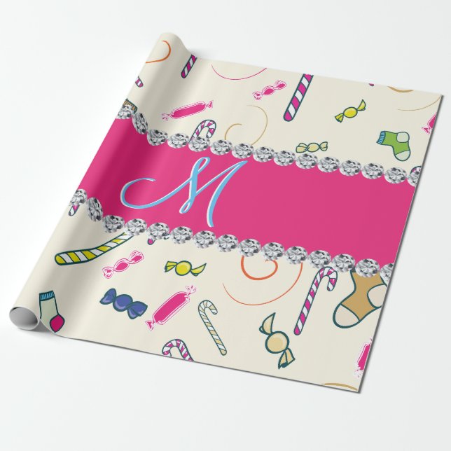 Candy Cane Monogram Geschenkpapier (Ungerollt)