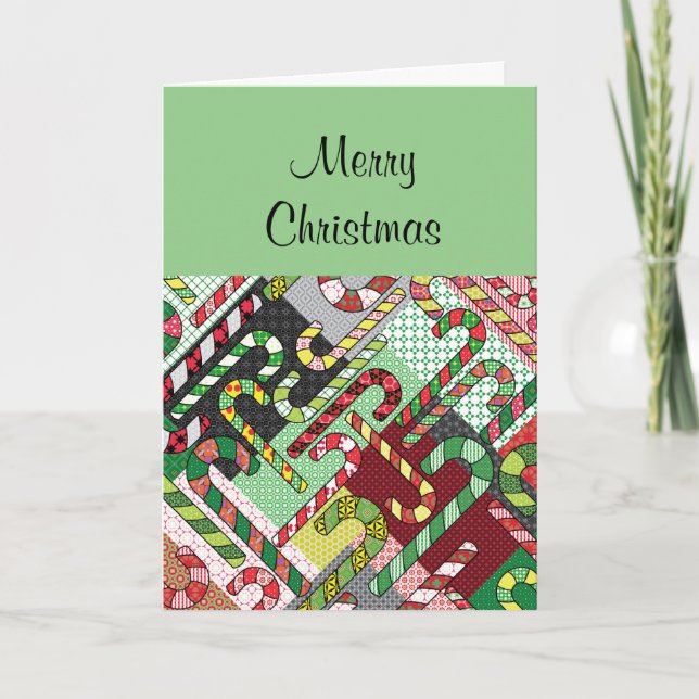 Candy Cane Muster Slelt Weihnachtskarte Karte (Vorderseite)
